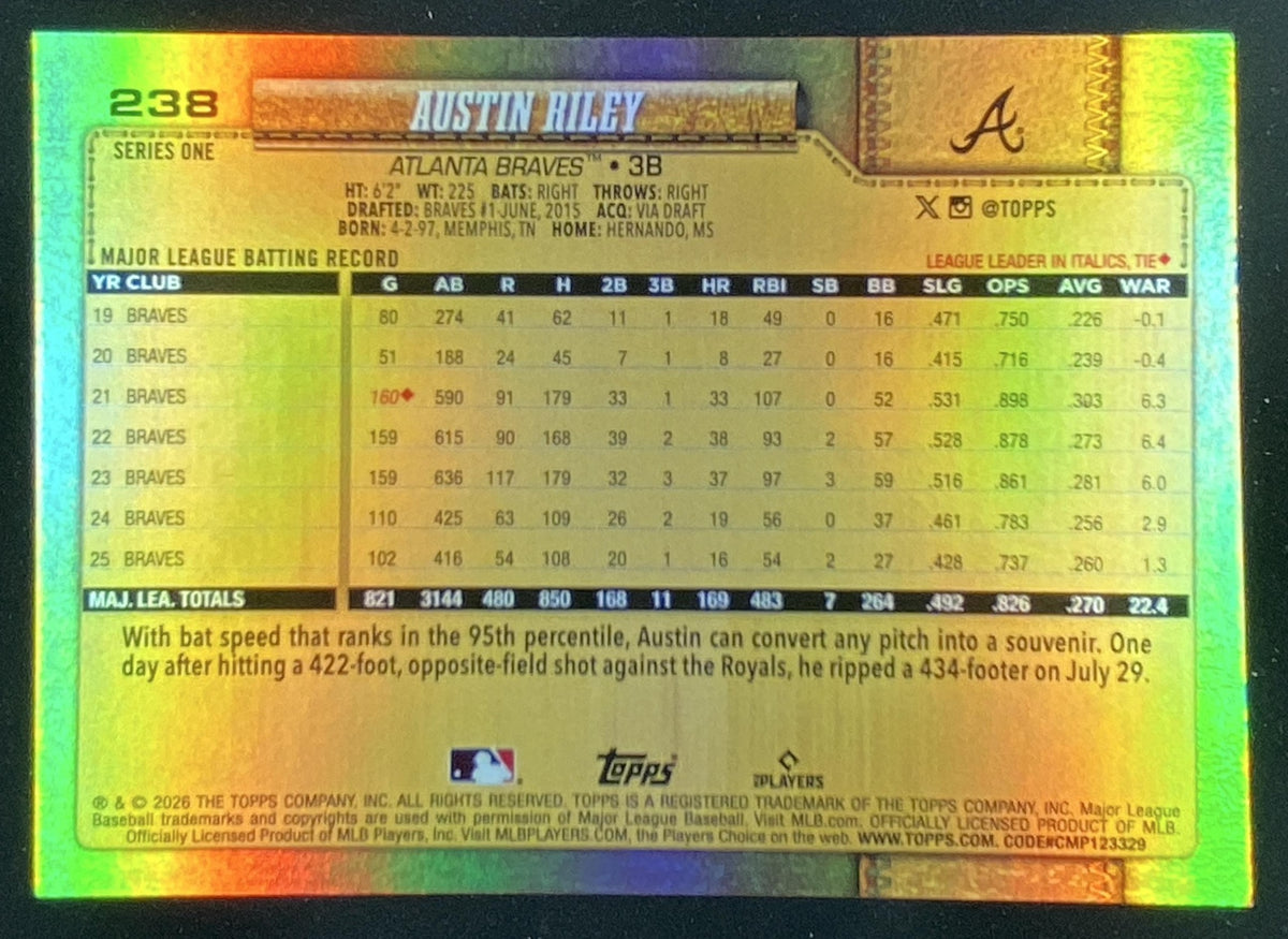 2026 Topps Series 1 Austin Riley #238 trading card