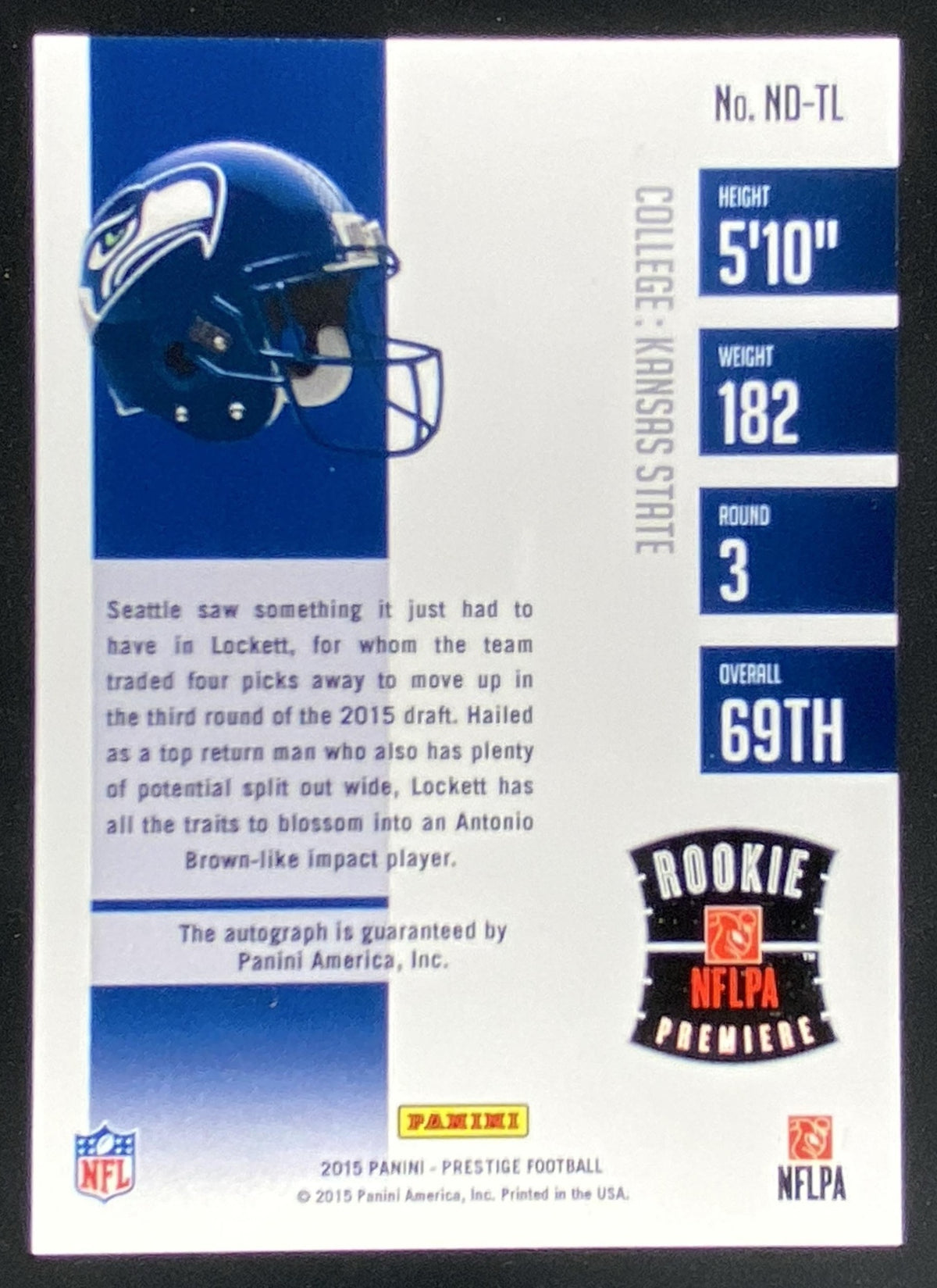 2015 Panini Prestige Tyler Lockett #ND-TL trading card
