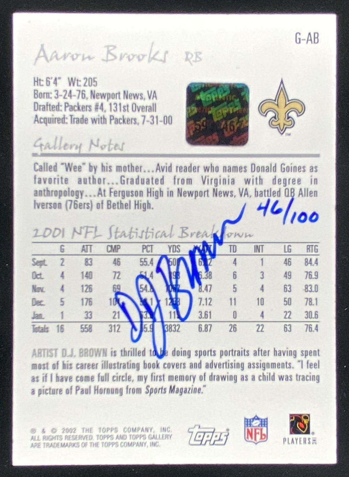 2002 Topps Gallery Aaron Brooks / DJ Brown #G-AB trading card