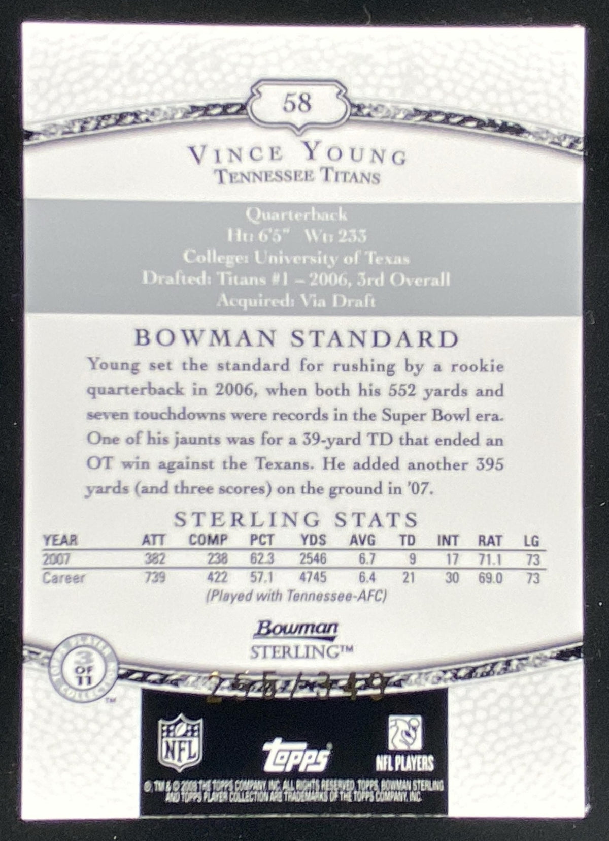2008 Bowman Sterling Vince Young #58 trading card