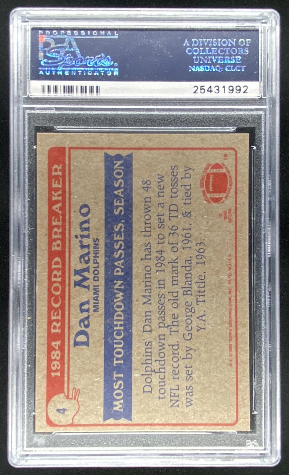 1985 Topps Dan Marino #4 graded PSA 8 trading card
