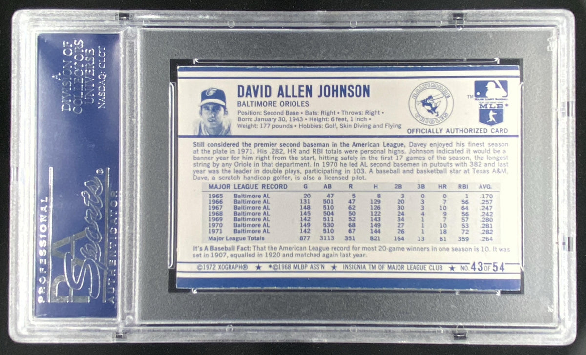 1972 Kellogg's 3-D Super Stars Dave Johnson graded PSA 9 trading card