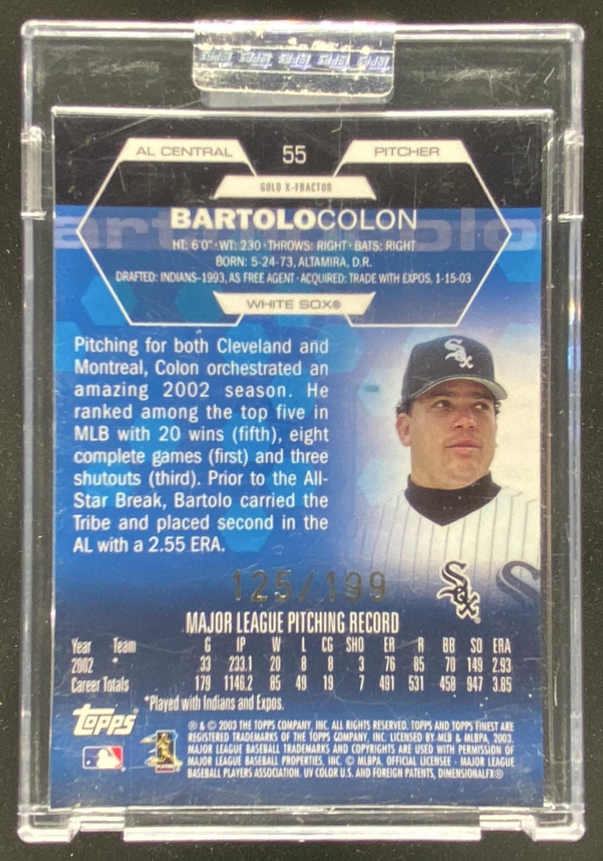 2003 Topps Finest Bartolo Colon trading card