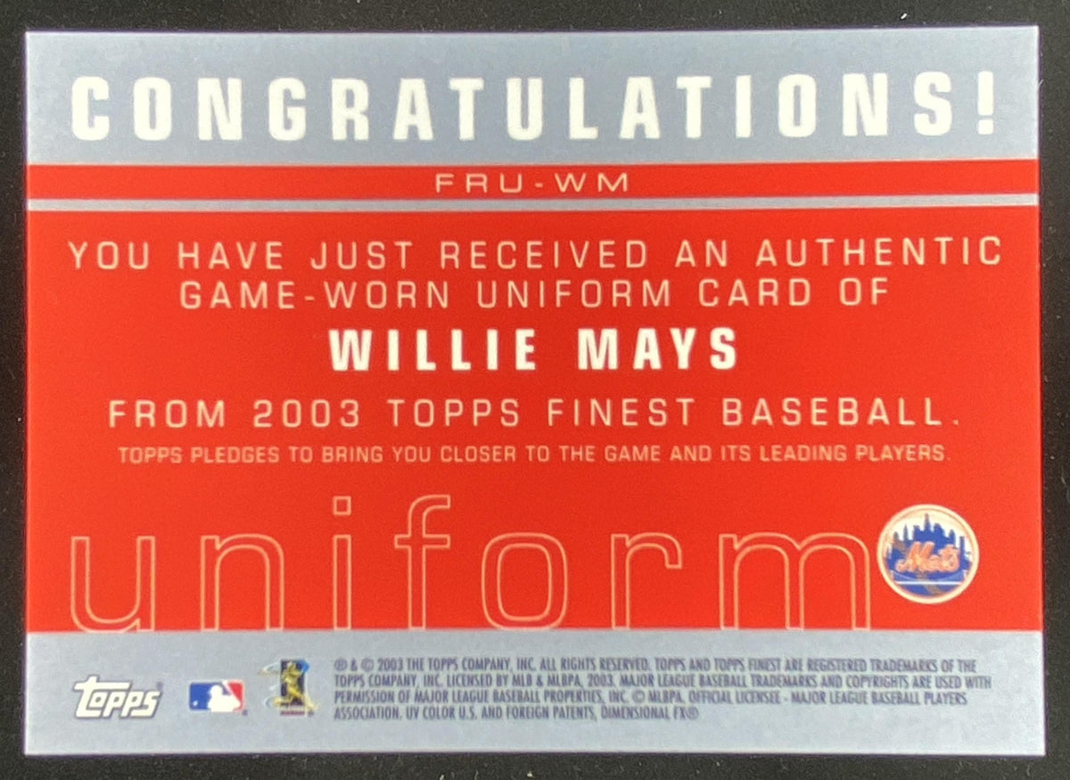 2003 Topps Finest Willie Mays #FRU-WM trading card