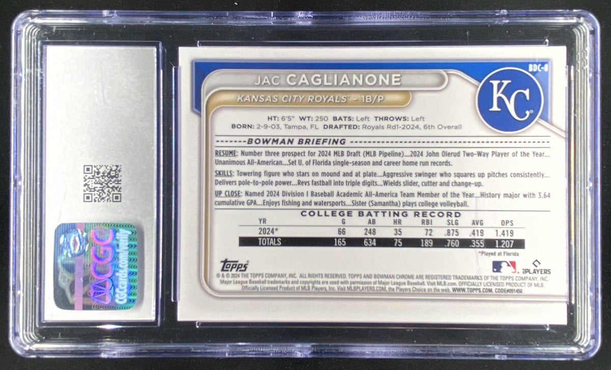 2024 Bowman Draft Chrome Jac Caglianone #BDC-8 graded CGC 10 trading card