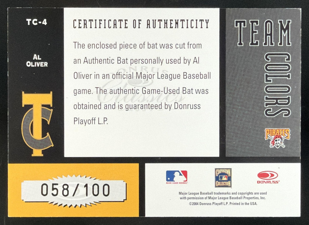 2004 Donruss Classics Team Colors Al Oliver Bat Auto /100