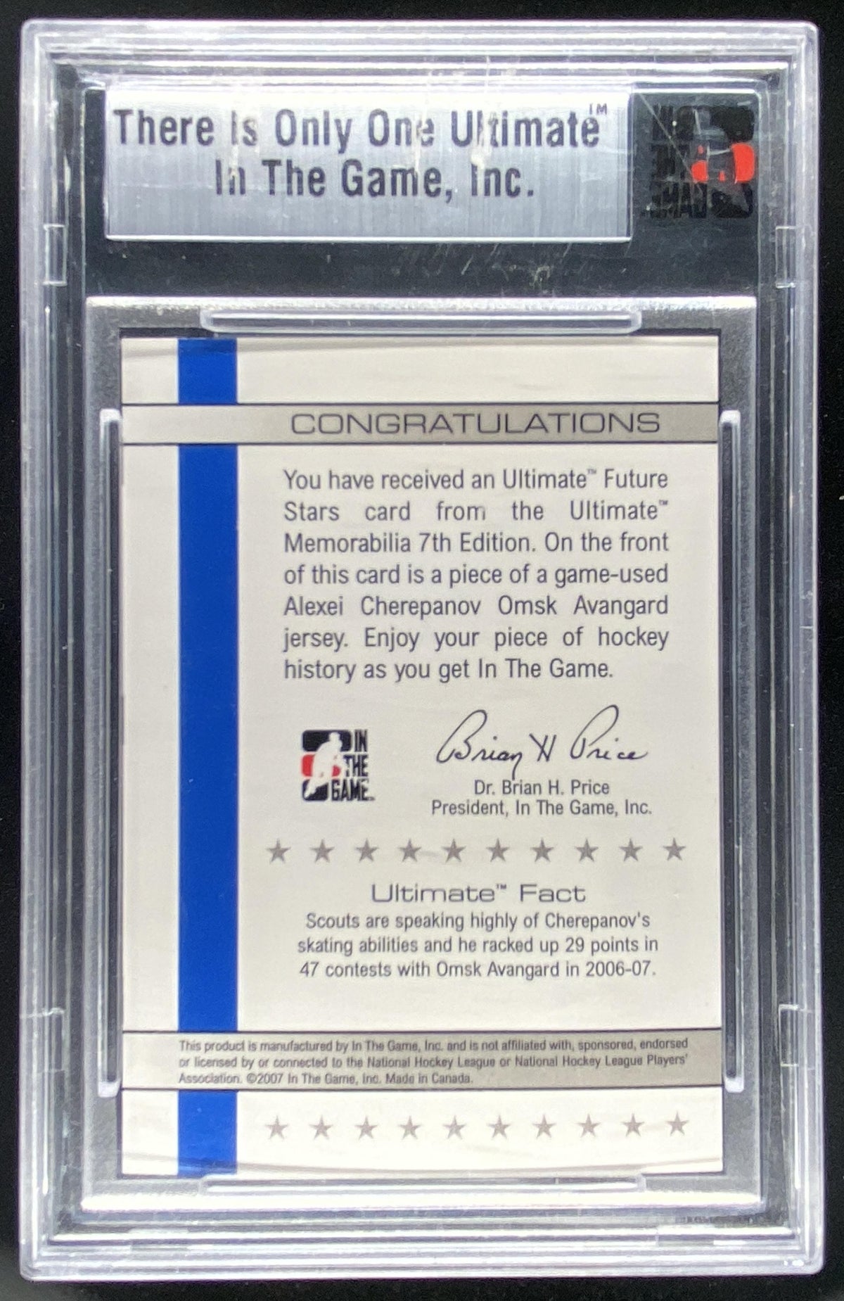 2006 In The Game Ultimate Memorabilia Alexei Cherepanov trading card