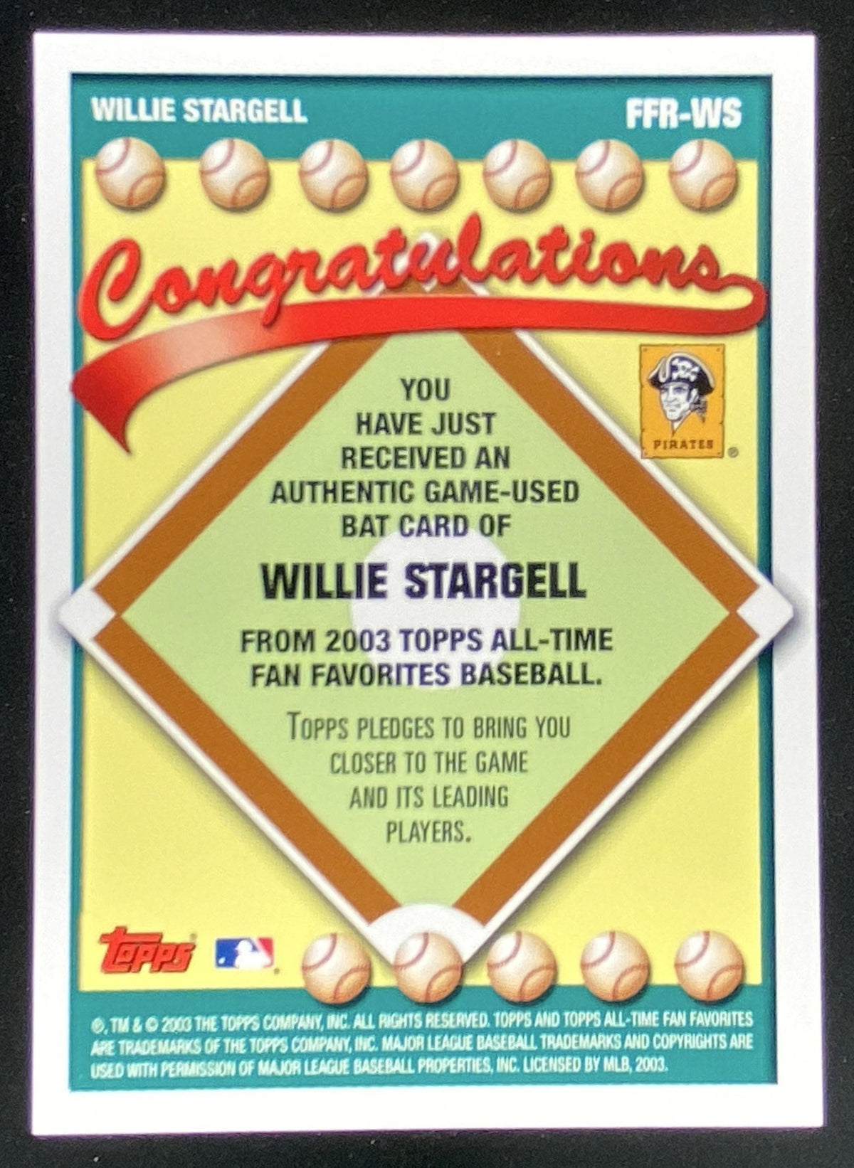 2003 Topps All-Time Fan Favorites Willie Stargell #FFR-WS trading card