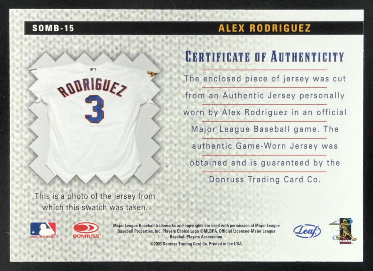 2004 Leaf Shirt Off My Back Alex Rodriguez Jersey