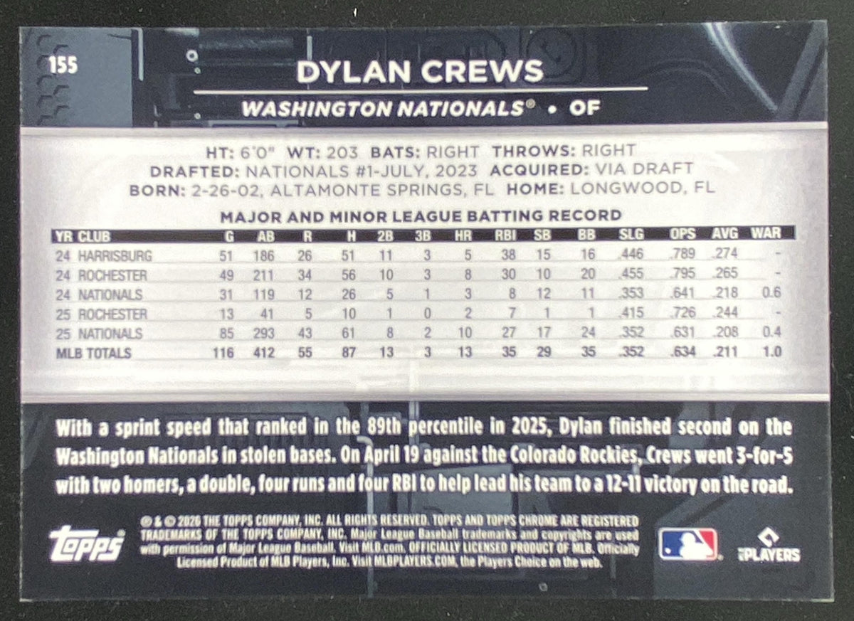 2026 Topps Chrome Dylan Crews #155 trading card