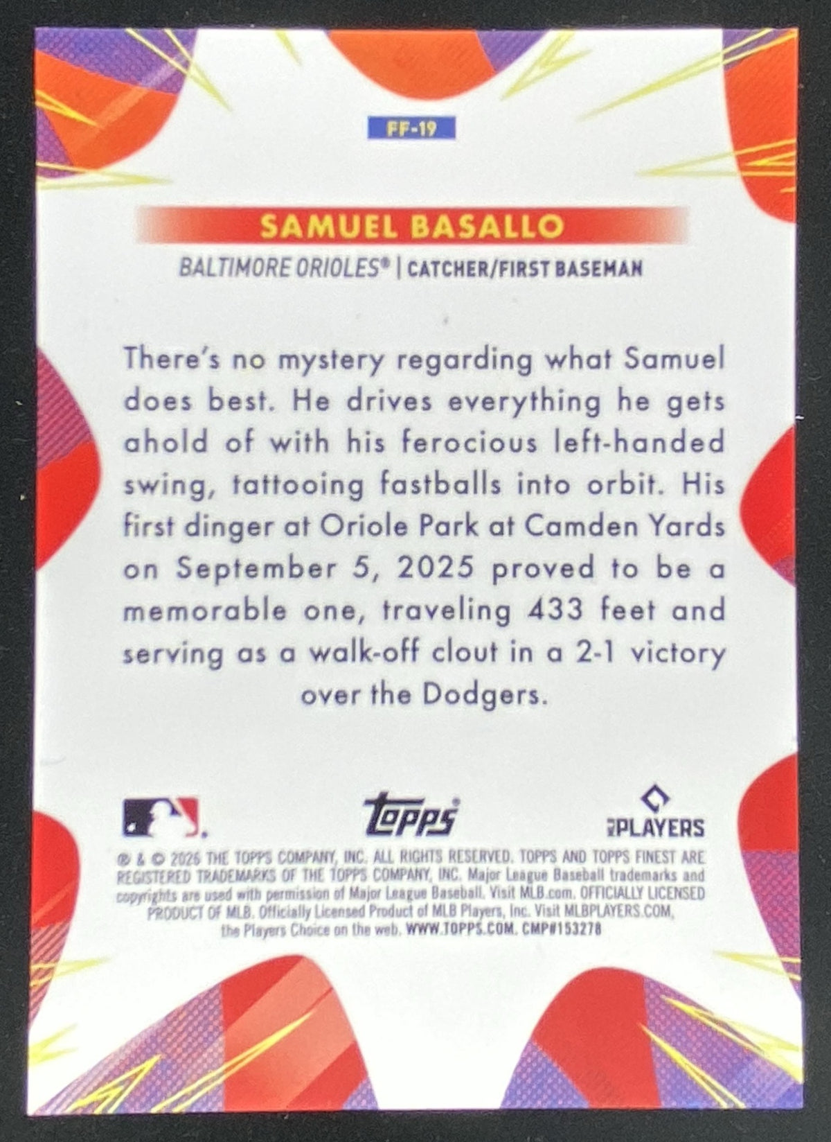 2026 Topps Finest Samuel Basallo #FF-19 trading card