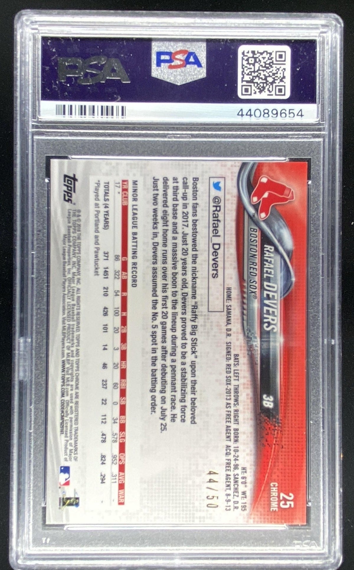 2018 Topps Chrome Rafael Devers #25 graded PSA 10 trading card