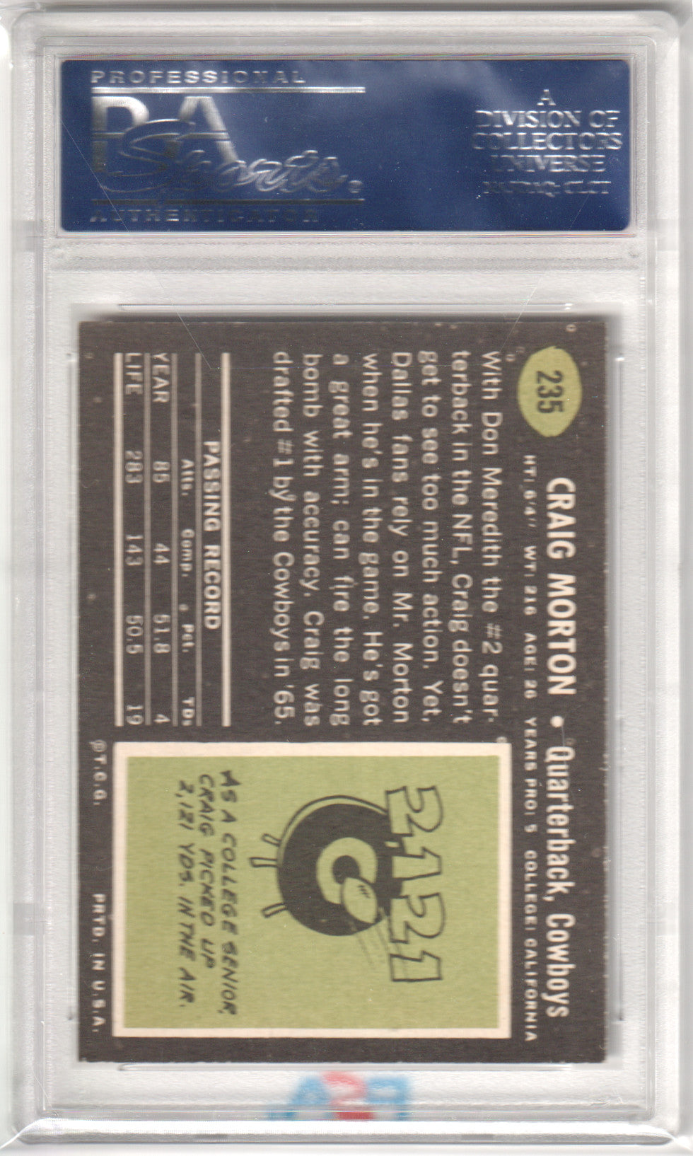 CRAIG MORTON 1969 Topps #235 PSA 7 NM - COWBOYS