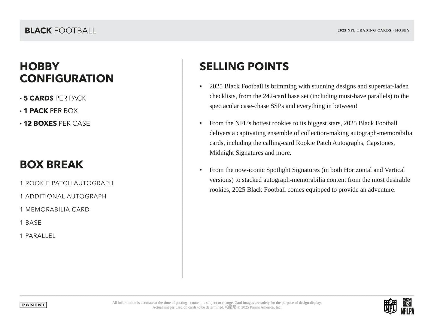2025 Panini Black Football Hobby Box | Columbia Sports Cards