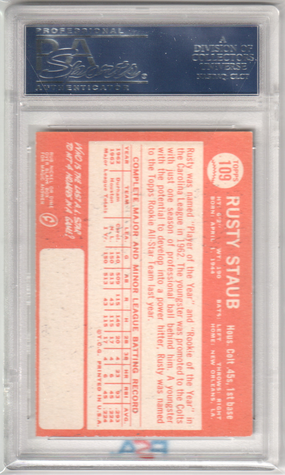 RUSTY STAUB 1964 Topps #109 PSA 5 EX - COLTS