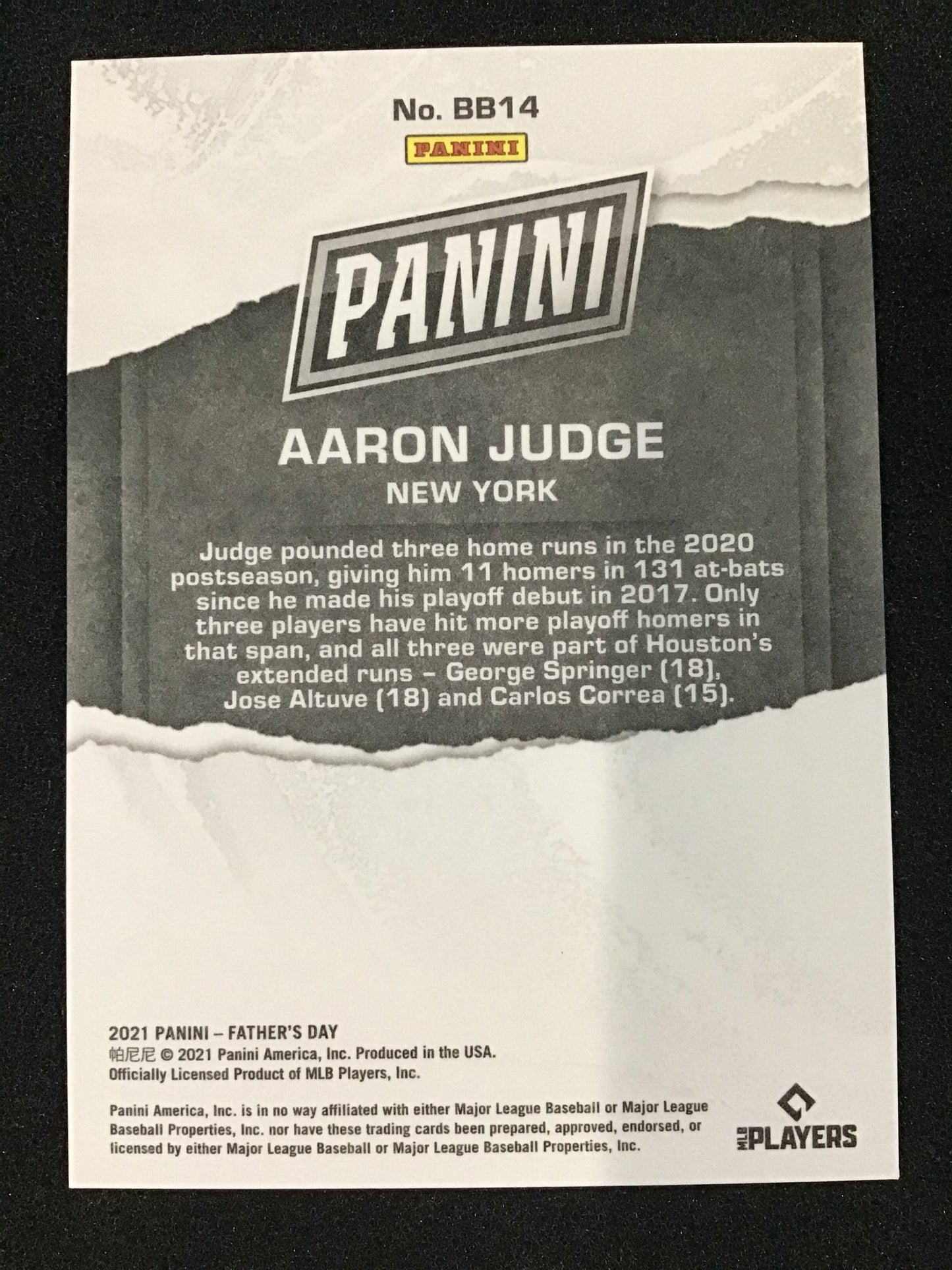 Aaron Judge 2021 Panini Father's Day /199 #BB14 New York Yankees - Columbia Hobby - Sports Card Boxes - Toploaders - Card Savers