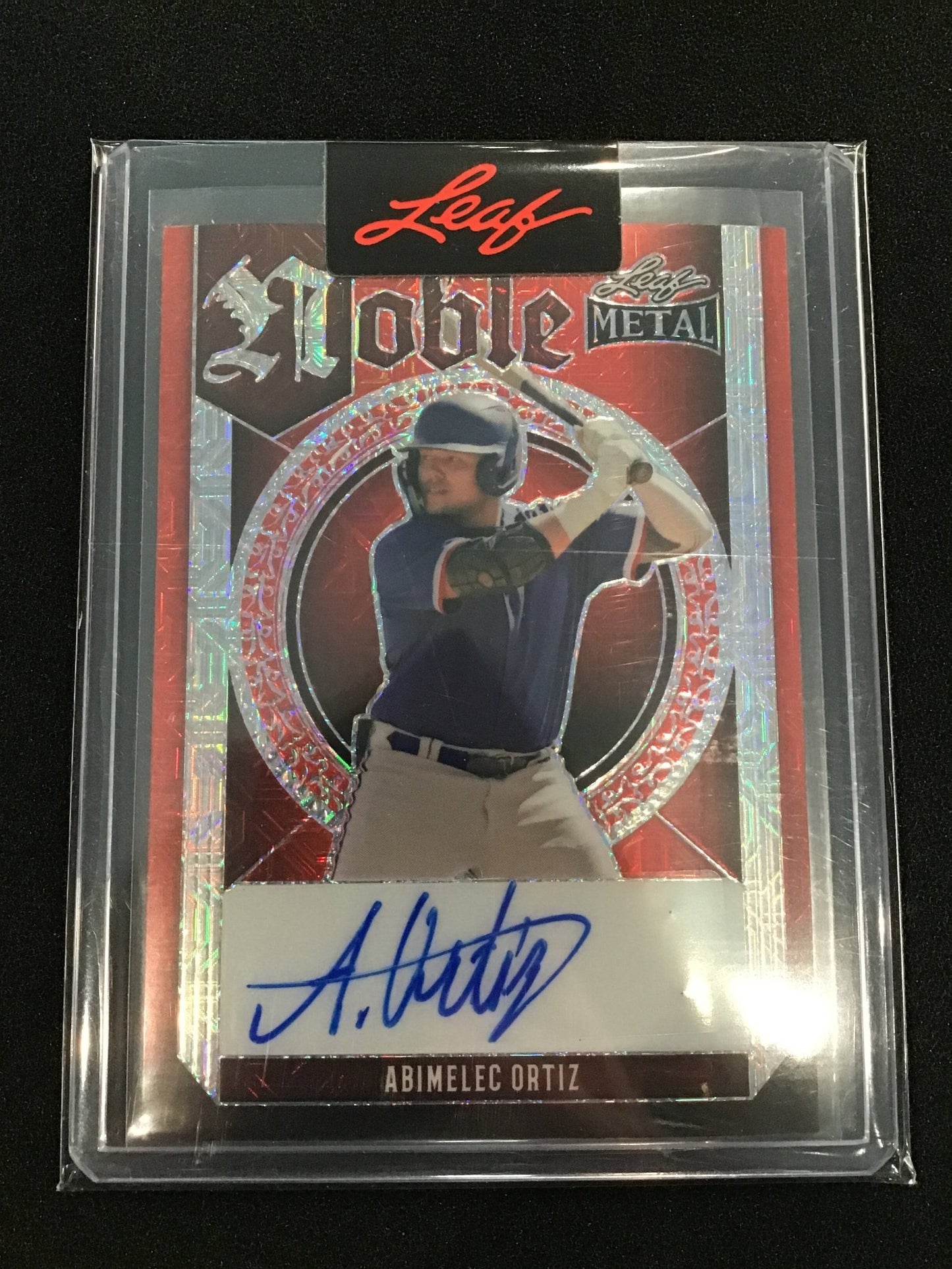 Abimelec Ortiz 2023 Leaf Metal Noble Auto Red Pulsar Pre - Production Proof 1/1 - Columbia Hobby - Sports Card Boxes - Toploaders - Card Savers