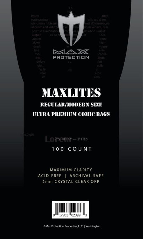 1000ct Case Maxlites 2 Regular / Modern Comic Bags - 7x10-1/2"