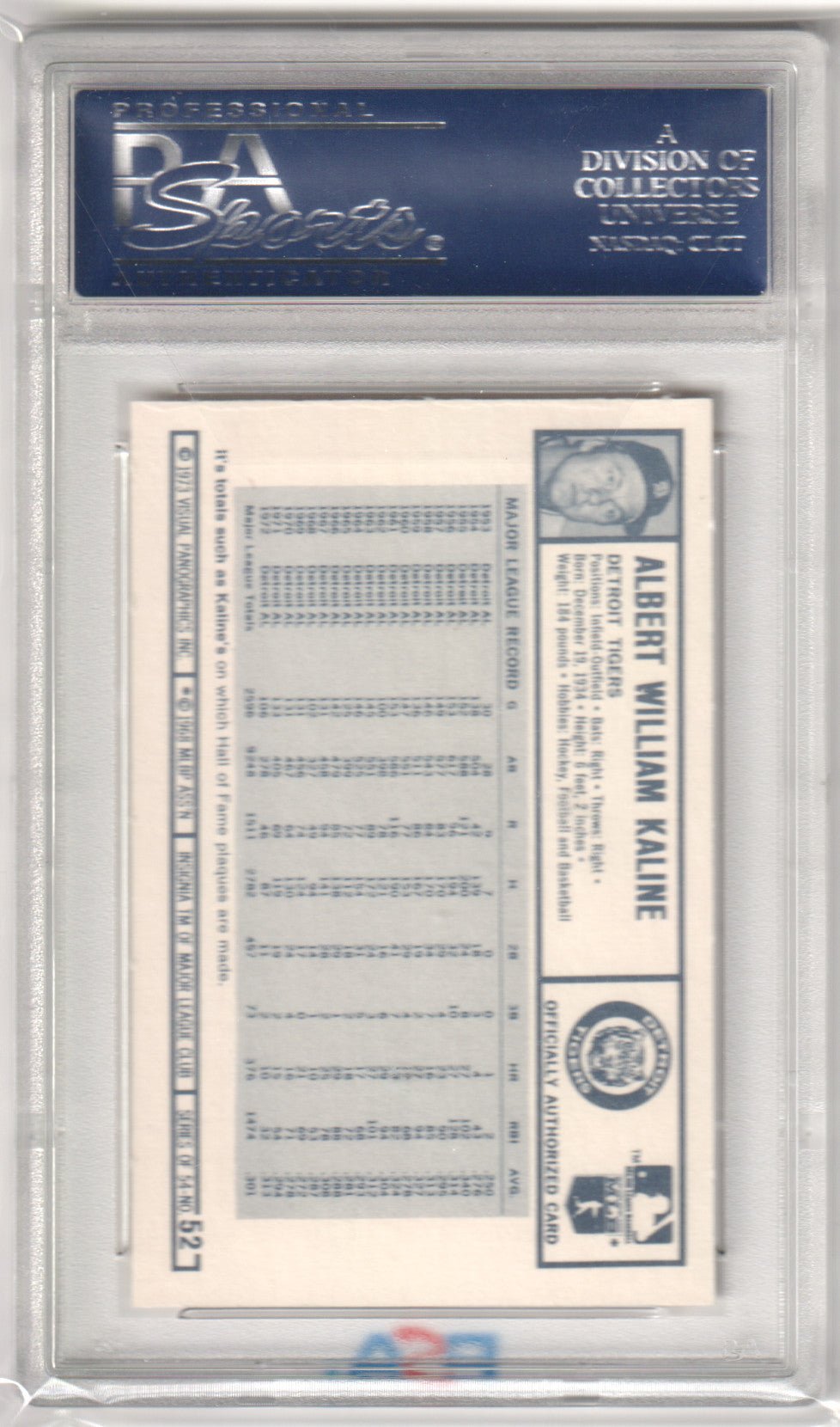 AL KALINE 1973 Kellogg's Pro Super Stars #52 PSA 9 MINT - TIGERS - Columbia Hobby - Sports Card Boxes - Toploaders - Card Savers