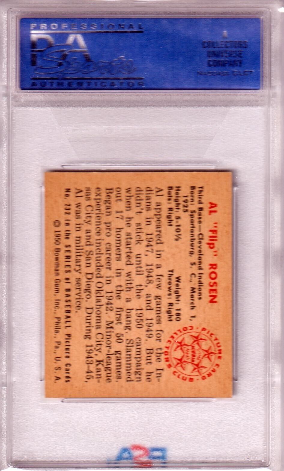 AL ROSEN 1950 Bowman Al Flip Rosen #232 PSA 7 NM - INDIANS - Columbia Hobby - Sports Card Boxes - Toploaders - Card Savers