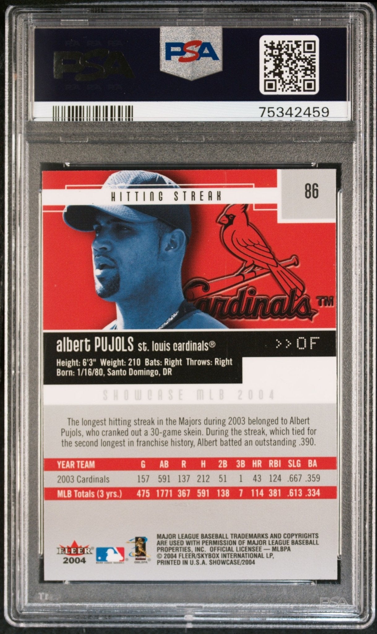 ALBERT PUJOLS 2004 Fleer Showcase #86 PSA 9 MINT - CARDINALS - Columbia Hobby - Sports Card Boxes - Toploaders - Card Savers