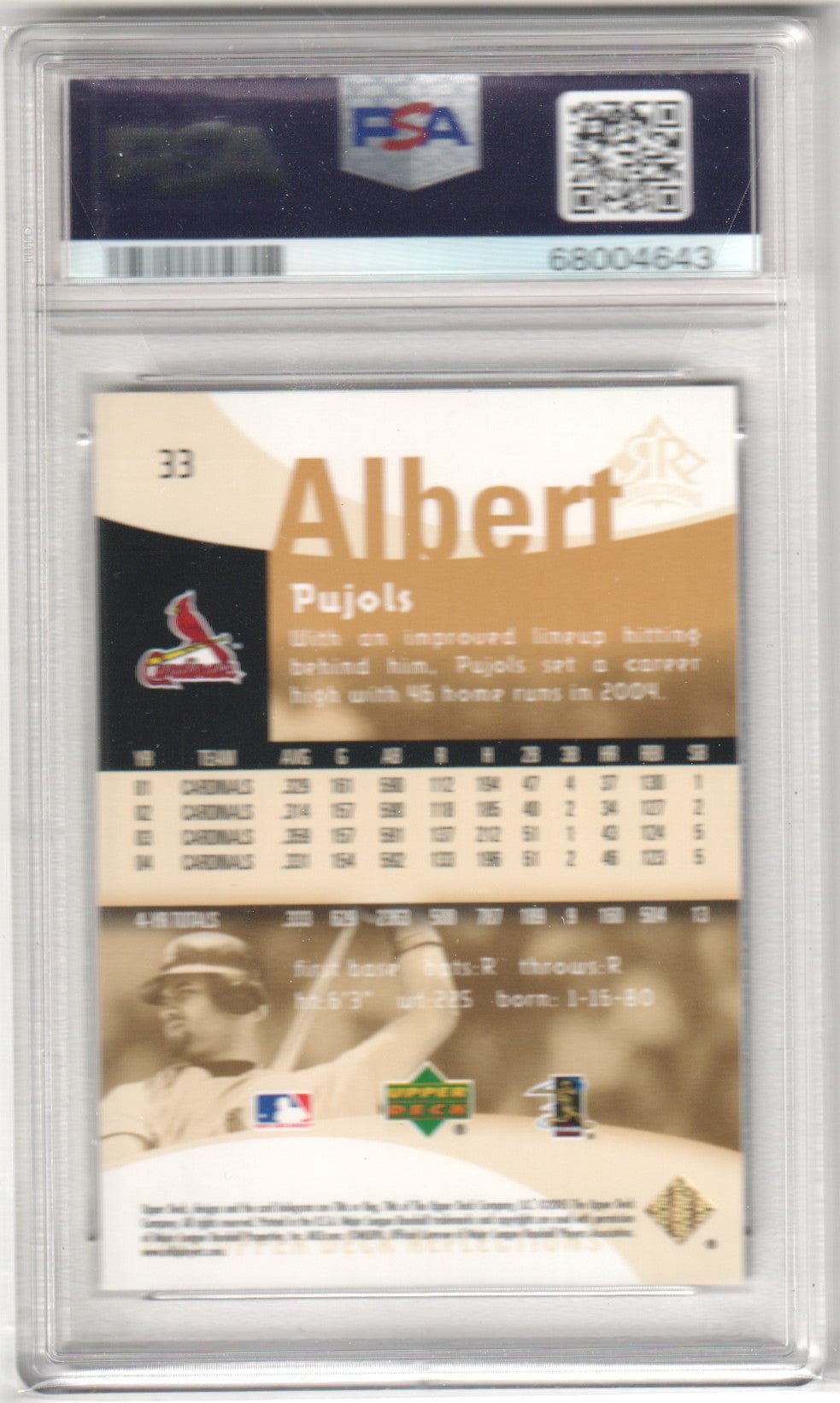 ALBERT PUJOLS 2005 Upper Deck Reflections #33 PSA 9 MINT - CARDINALS - Columbia Hobby - Sports Card Boxes - Toploaders - Card Savers