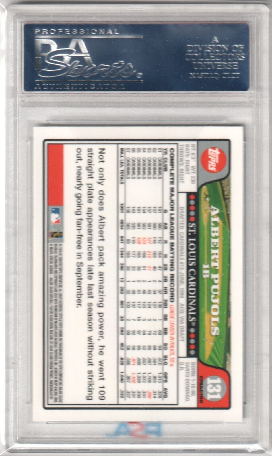 ALBERT PUJOLS 2008 Topps Chrome Xfractor #131 PSA 10 GEM MINT - CARDINALS - Columbia Hobby - Sports Card Boxes - Toploaders - Card Savers