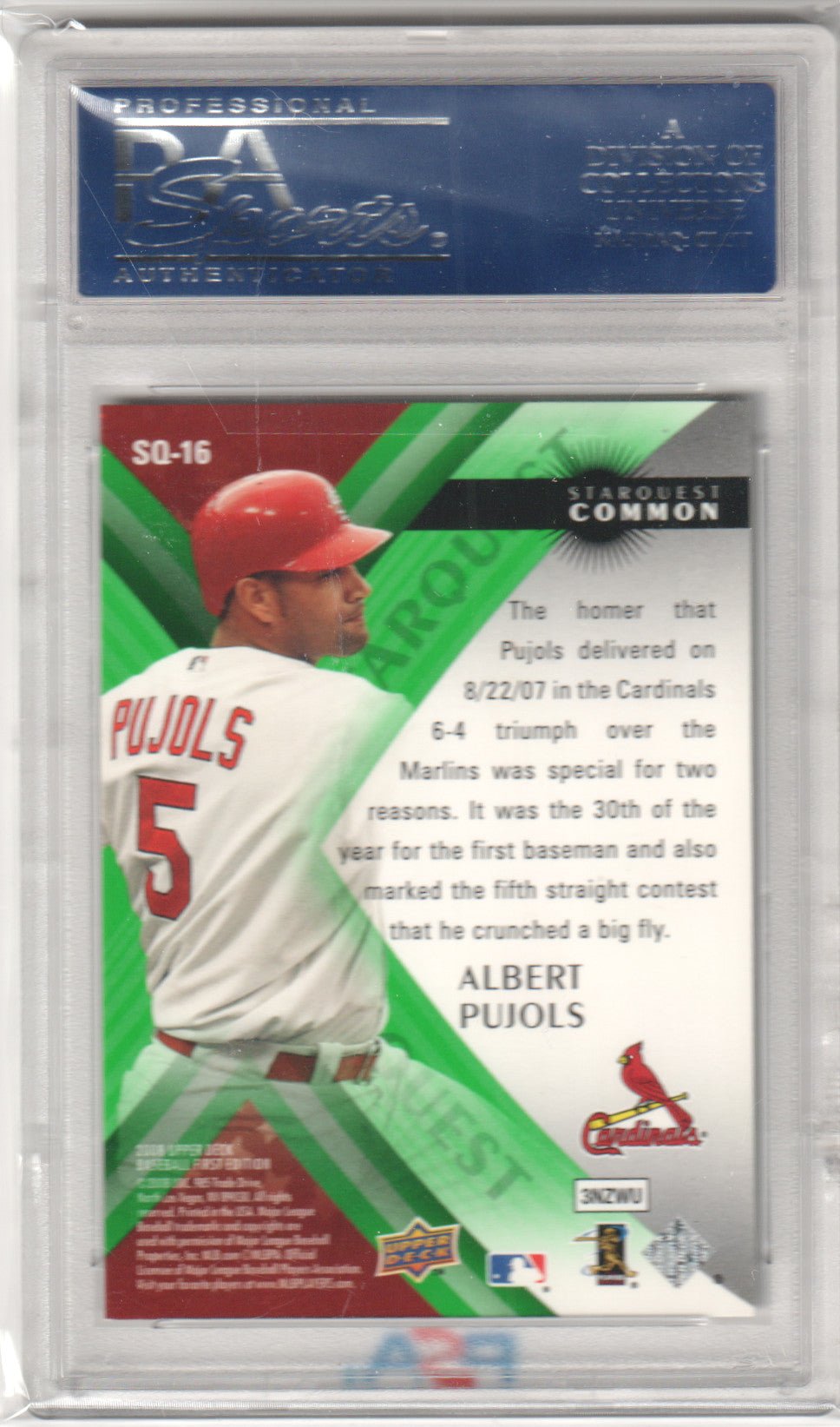 ALBERT PUJOLS 2008 Upper Deck First Edition Starquest #SQ - 16 PSA 10 GEM MINT - Columbia Hobby - Sports Card Boxes - Toploaders - Card Savers