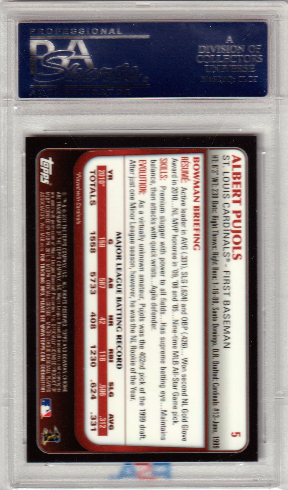 ALBERT PUJOLS 2011 Bowman Chrome #5 Refractor PSA 10 GEM MINT - CARDINALS Pop 5 - Columbia Hobby - Sports Card Boxes - Toploaders - Card Savers