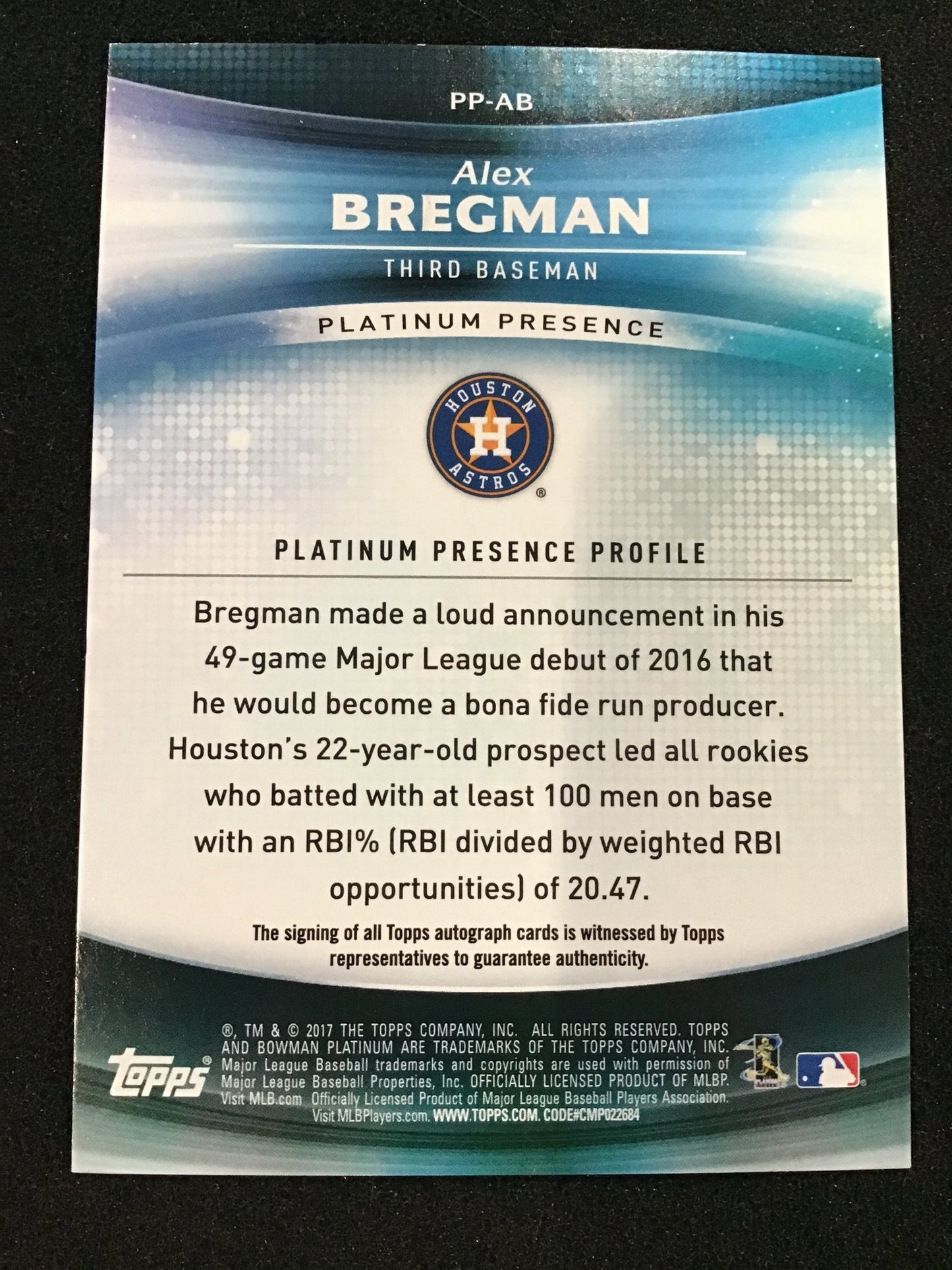 Alex Bregman 2017 Bowman Platinum PP - AB Platinum Presence Auto /50 SSP Astros - Columbia Hobby - Sports Card Boxes - Toploaders - Card Savers
