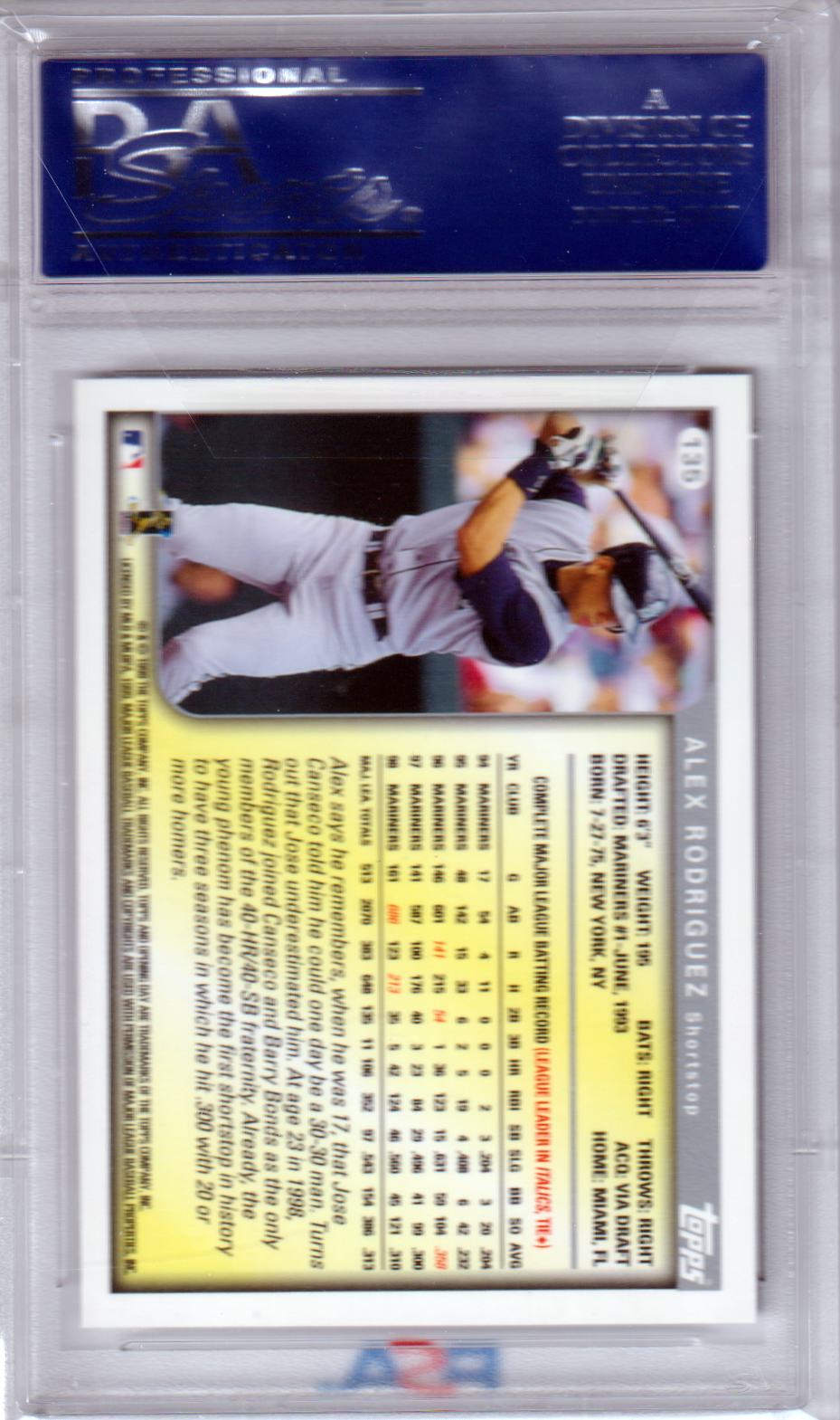 ALEX RODRIGUEZ 1999 Topps Opening Day #135 PSA 10 GEM MINT - MARINERS POP 9 - Columbia Hobby - Sports Card Boxes - Toploaders - Card Savers