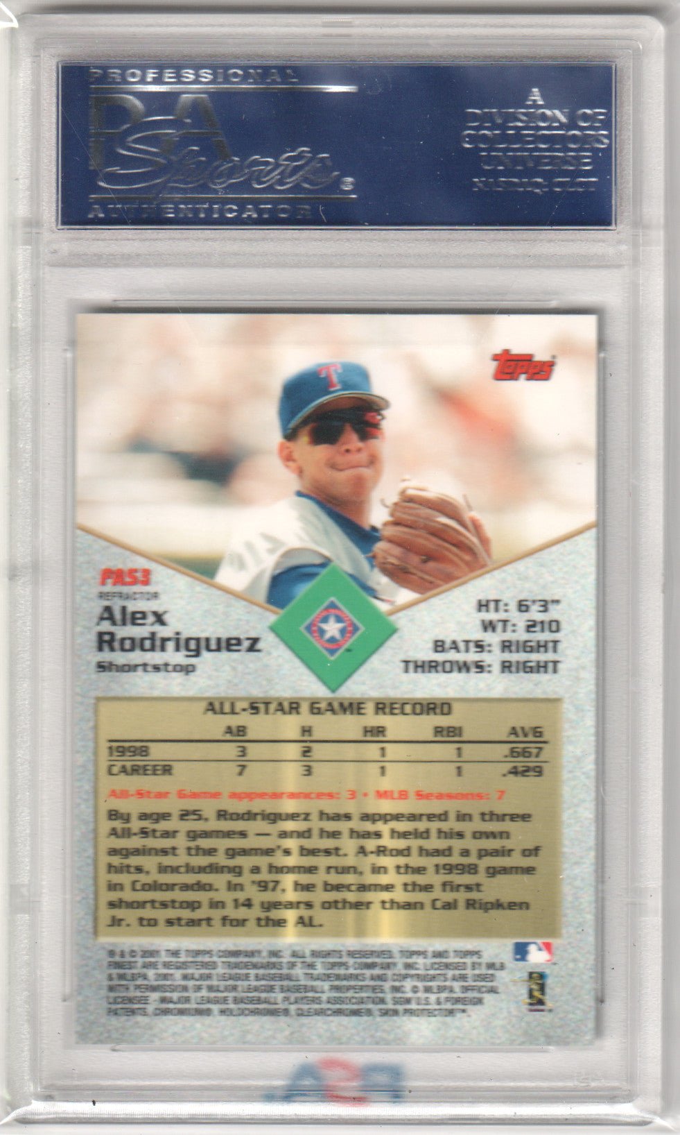 ALEX RODRIGUEZ 2001 Topps Finest All Stars FAS3 Refractor PSA 10 GEM MINT - Columbia Hobby - Sports Card Boxes - Toploaders - Card Savers