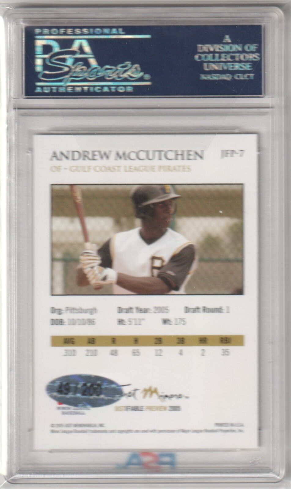 ANDREW McCUTCHEN 2005 Justifiable Autograph Auto RC Rookie PSA 10 GEM MINT #/200 - Columbia Hobby - Sports Card Boxes - Toploaders - Card Savers
