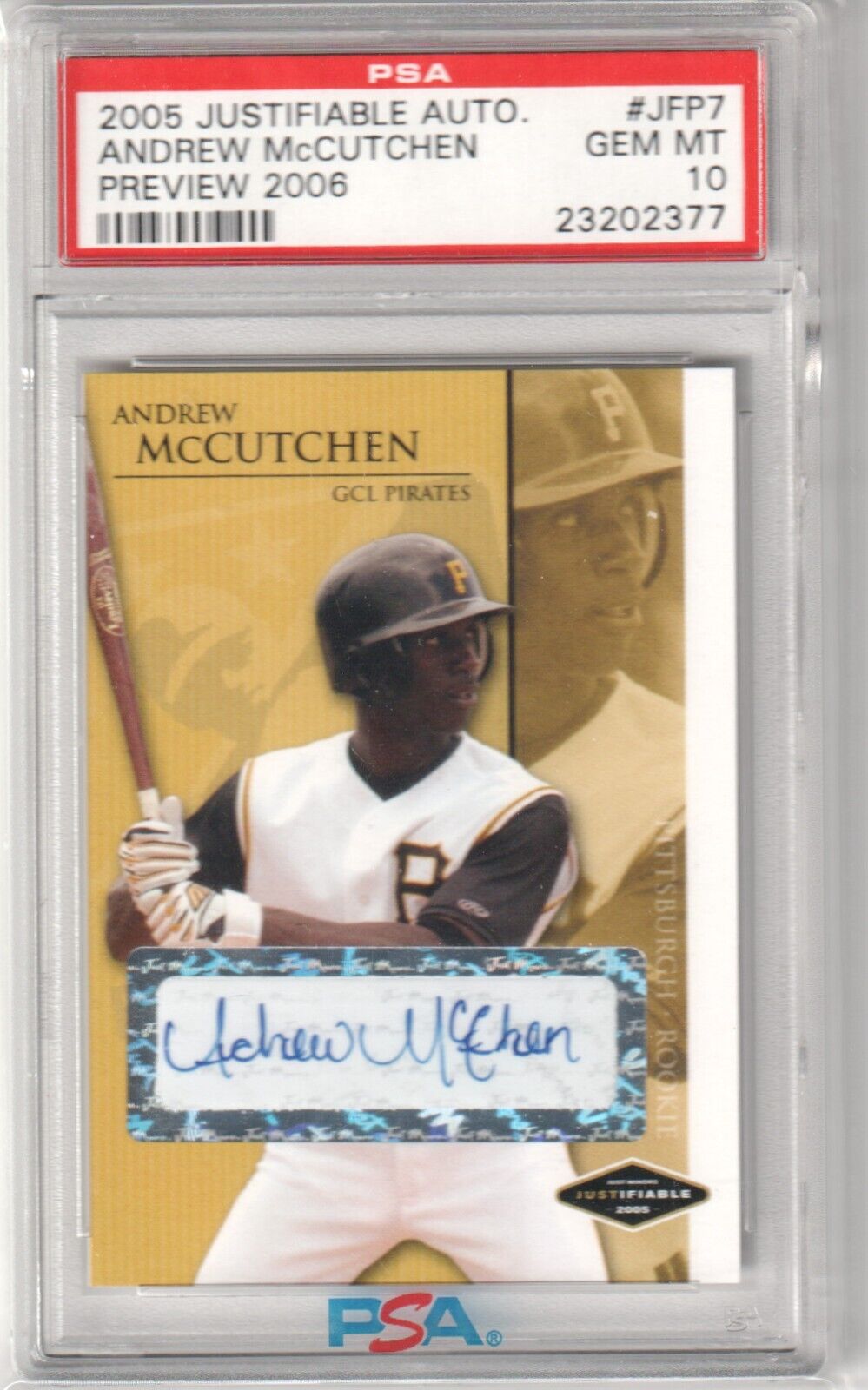 ANDREW McCUTCHEN 2005 Justifiable Autograph Auto RC Rookie PSA 10 GEM MINT #/200 - Columbia Hobby - Sports Card Boxes - Toploaders - Card Savers