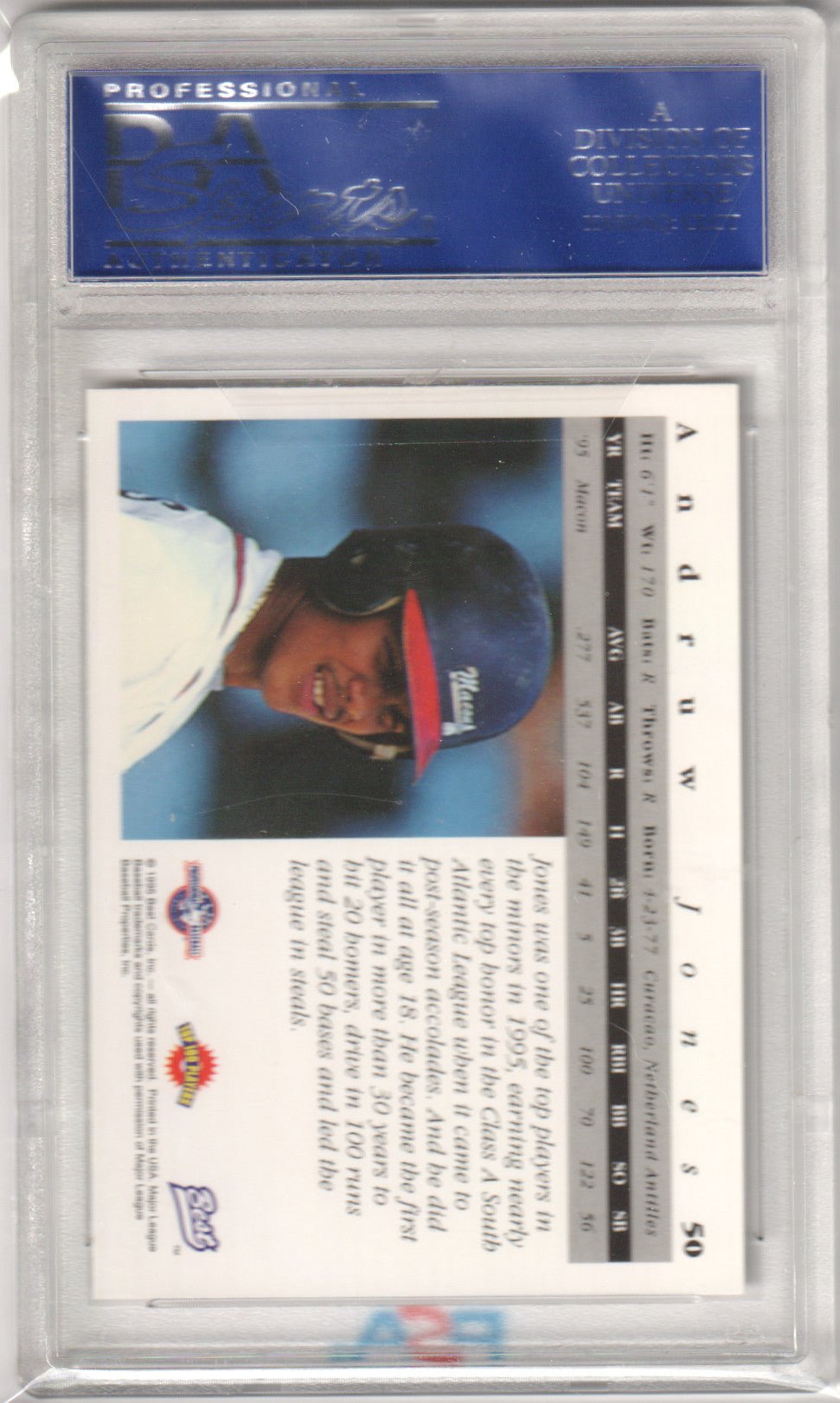 ANDRUW JONES 1995 Best Top 100 50 Macon Braves PSA 10 GEM MINT - BRAVES - Columbia Hobby - Sports Card Boxes - Toploaders - Card Savers