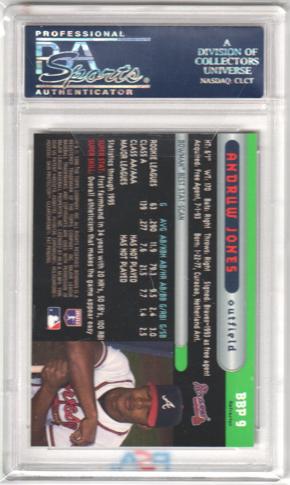 ANDRUW JONES 1996 Bowmans Best Preview BBP9 Refractor PSA 10 GEM MINT - Pop 5 - Columbia Hobby - Sports Card Boxes - Toploaders - Card Savers
