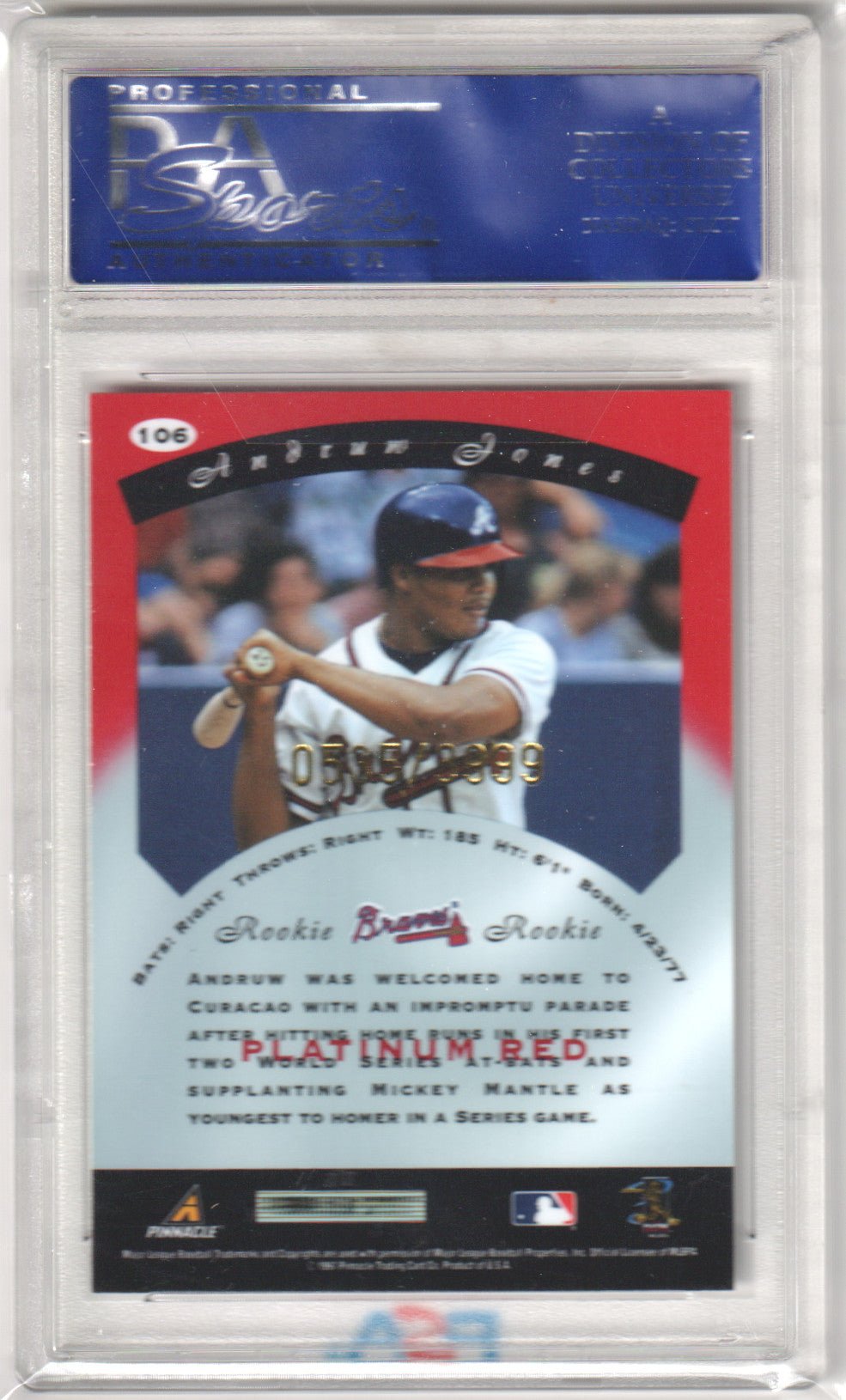 ANDRUW JONES 1997 Pinnacle Totally Certified Platinum Red PSA 10 GEM MINT Pop 5 - Columbia Hobby - Sports Card Boxes - Toploaders - Card Savers