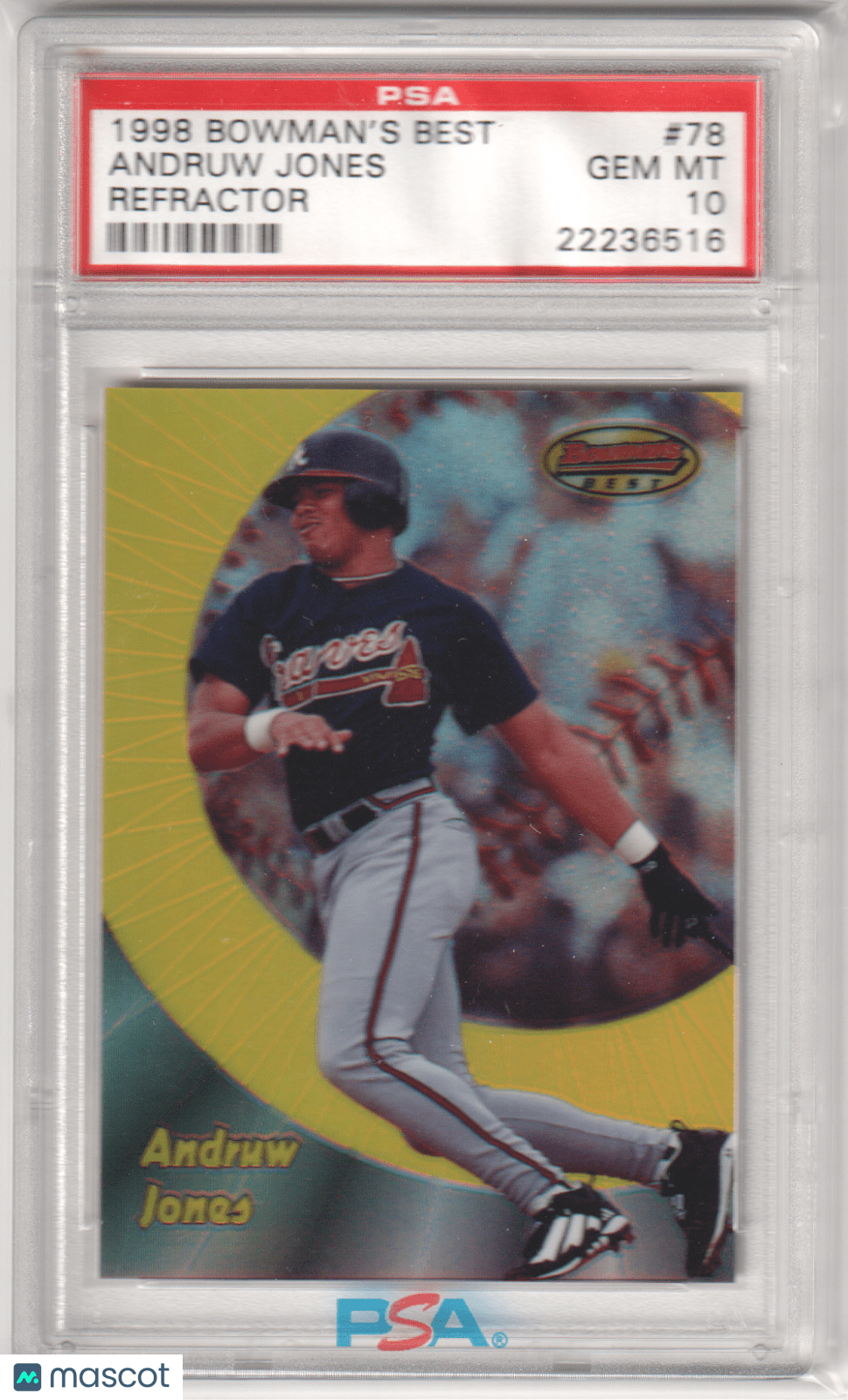 ANDRUW JONES 1998 Bowman's Best /400 Refractor PSA 10 GEM MINT - BRAVES Pop 5 - Columbia Hobby - Sports Card Boxes - Toploaders - Card Savers