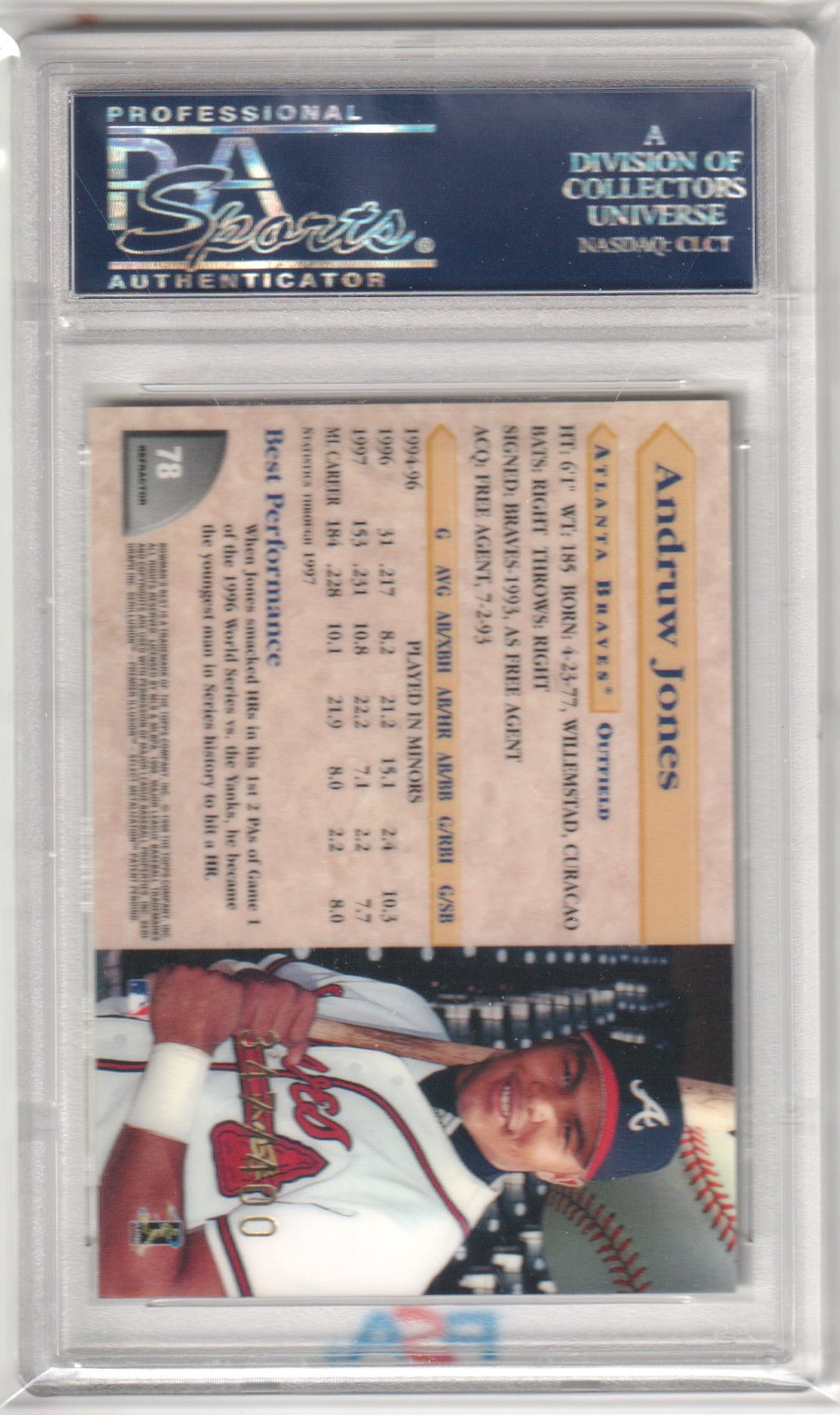 ANDRUW JONES 1998 Bowman's Best /400 Refractor PSA 10 GEM MINT - BRAVES Pop 5 - Columbia Hobby - Sports Card Boxes - Toploaders - Card Savers