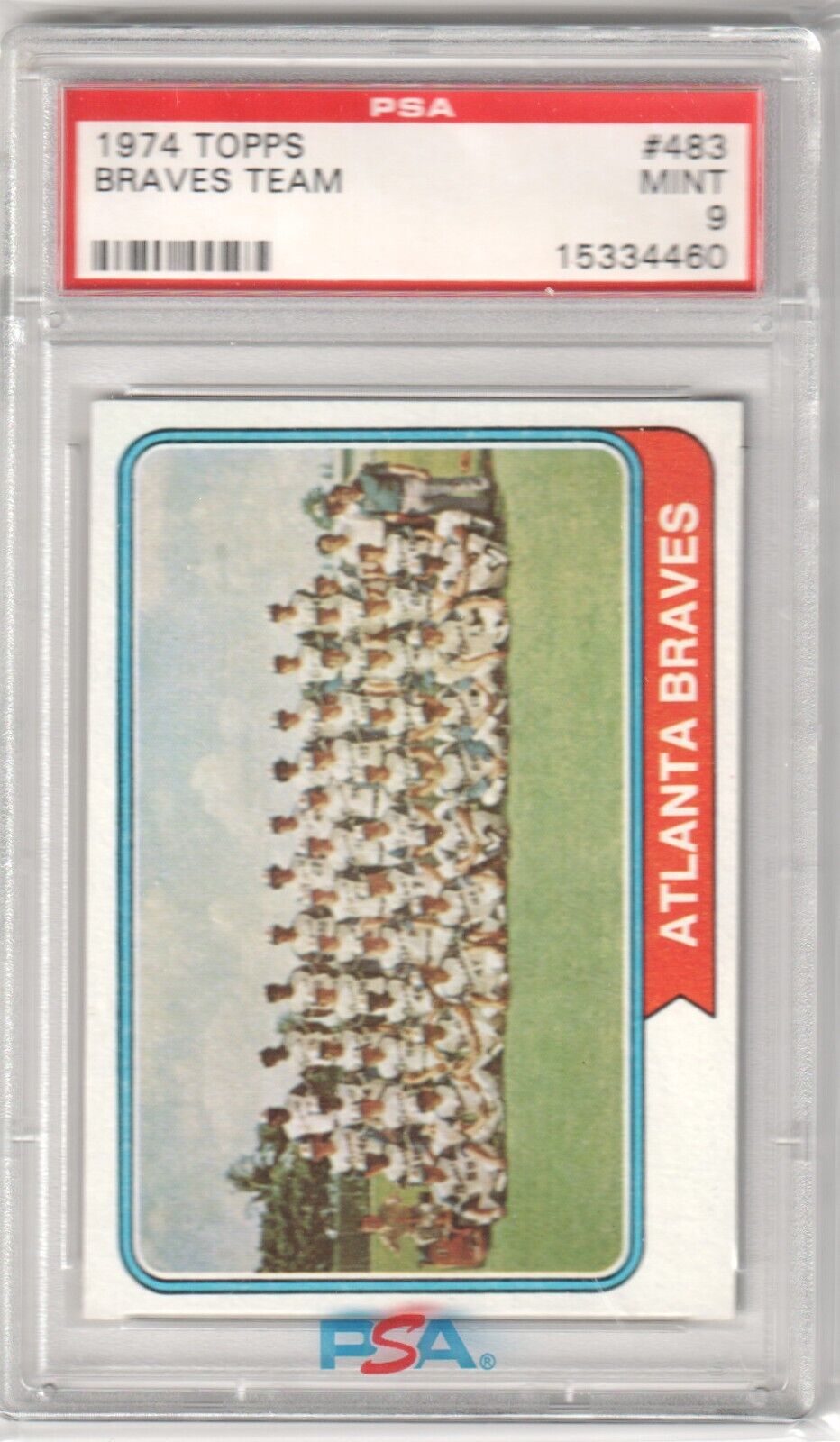 ATLANTA BRAVES 1974 Topps Team Checklist #483 Graded PSA 9 MINT - Columbia Hobby - Sports Card Boxes - Toploaders - Card Savers
