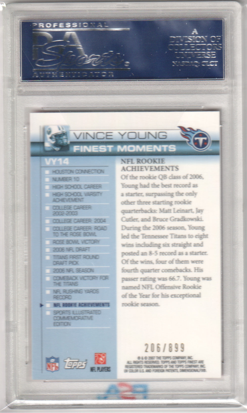 VINCE YOUNG 2007 Topps Finest #VY14 PSA 10 GEM MINT - TITANS Pop 1