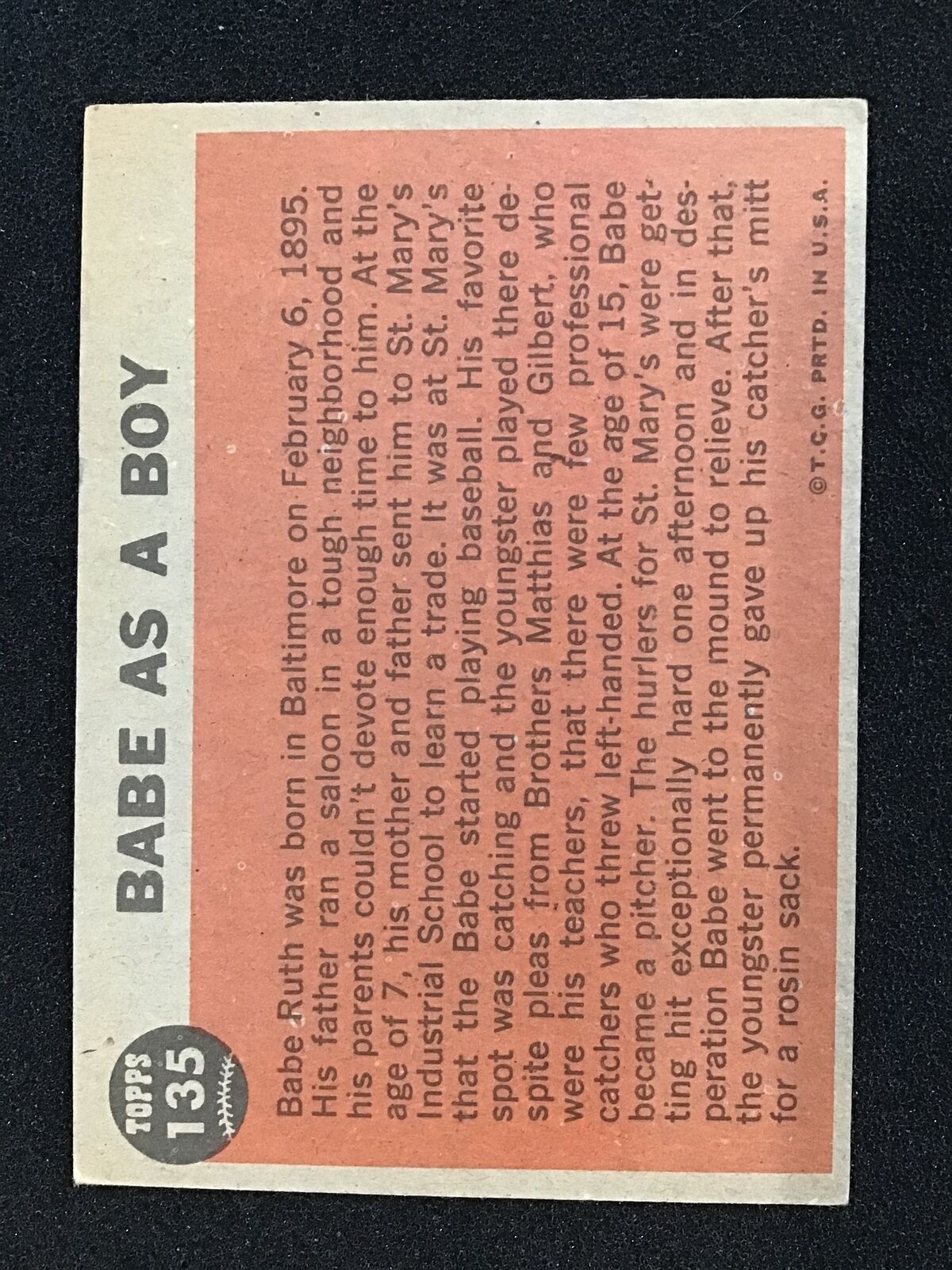 Babe Ruth 1962 Topps Babe Ruth Special As A Boy 135b - Columbia Hobby - Sports Card Boxes - Toploaders - Card Savers
