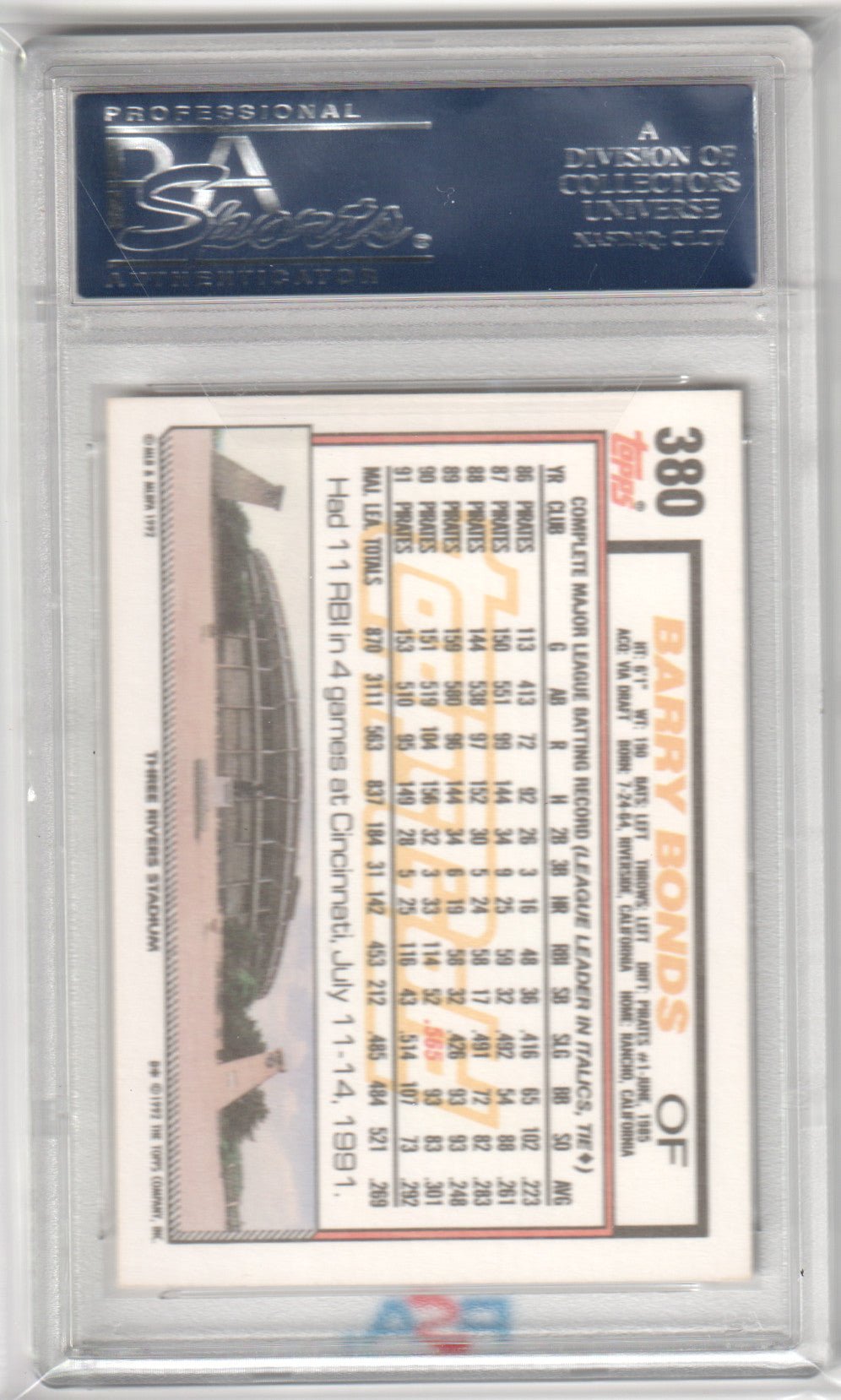 BARRY BONDS 1992 Topps Gold #380 Winner PSA 10 GEM MINT - GIANTS - Columbia Hobby - Sports Card Boxes - Toploaders - Card Savers