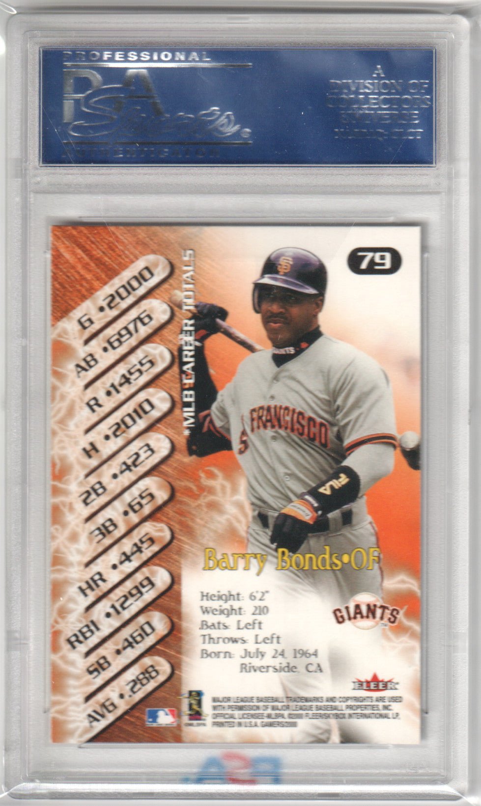 BARRY BONDS 2000 Fleer Gamers #79 PSA 10 GEM MINT - GIANTS Pop 18 - Columbia Hobby - Sports Card Boxes - Toploaders - Card Savers