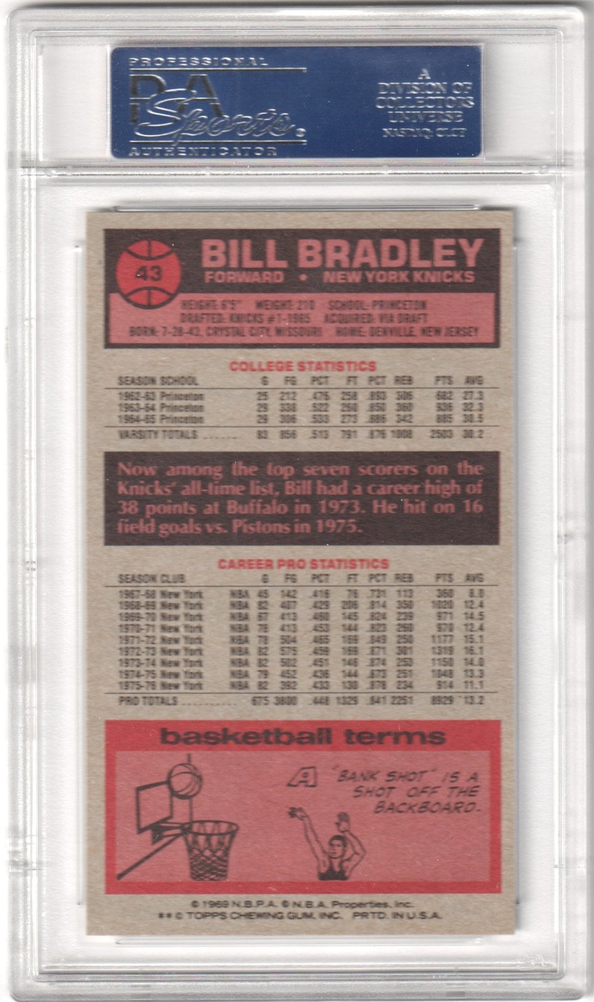 BILL BRADLEY 1976 Topps #43 PSA 8 NM - MT - KNICKS - Columbia Hobby - Sports Card Boxes - Toploaders - Card Savers