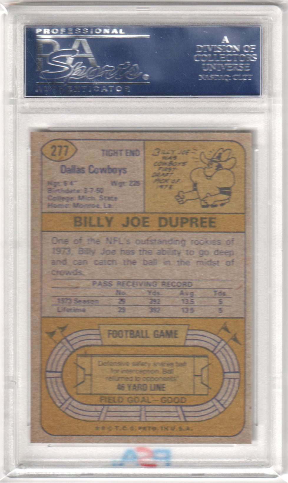 BILLY JOE DUPREE 1974 Topps RC Rookie 277 PSA 8 NM - MT - Columbia Hobby - Sports Card Boxes - Toploaders - Card Savers