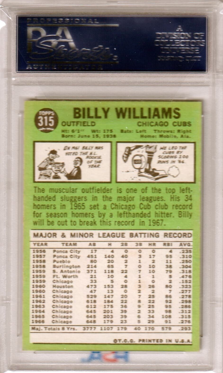 BILLY WILLIAMS 1867 Topps #315 PSA 7.5 NM+ - CUBS - Columbia Hobby - Sports Card Boxes - Toploaders - Card Savers