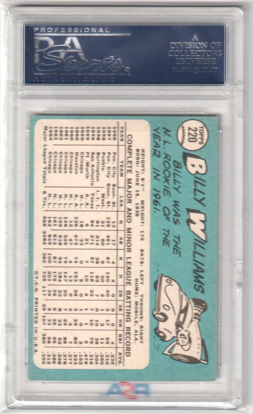 BILLY WILLIAMS 1965 Topps Autographed Auto Signed PSA / DNA Certified - CUBS - Columbia Hobby - Sports Card Boxes - Toploaders - Card Savers