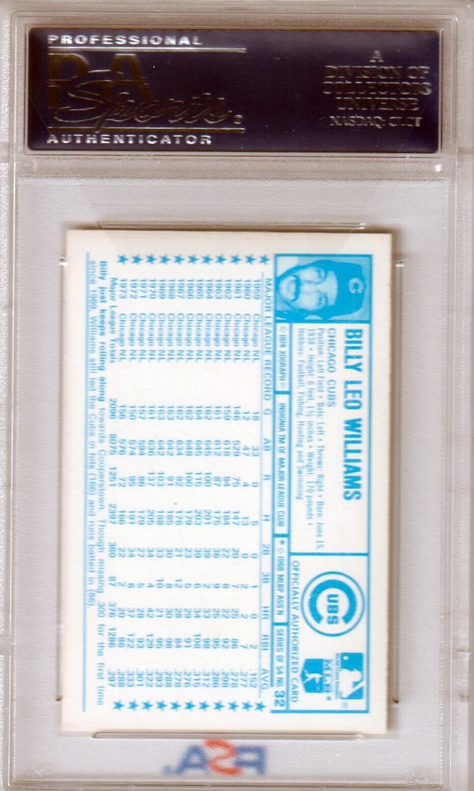 BILLY WILLIAMS 1974 Kellogg's 3 - D Super Stars #32 PSA 10 GEM MINT - CUBS - Columbia Hobby - Sports Card Boxes - Toploaders - Card Savers