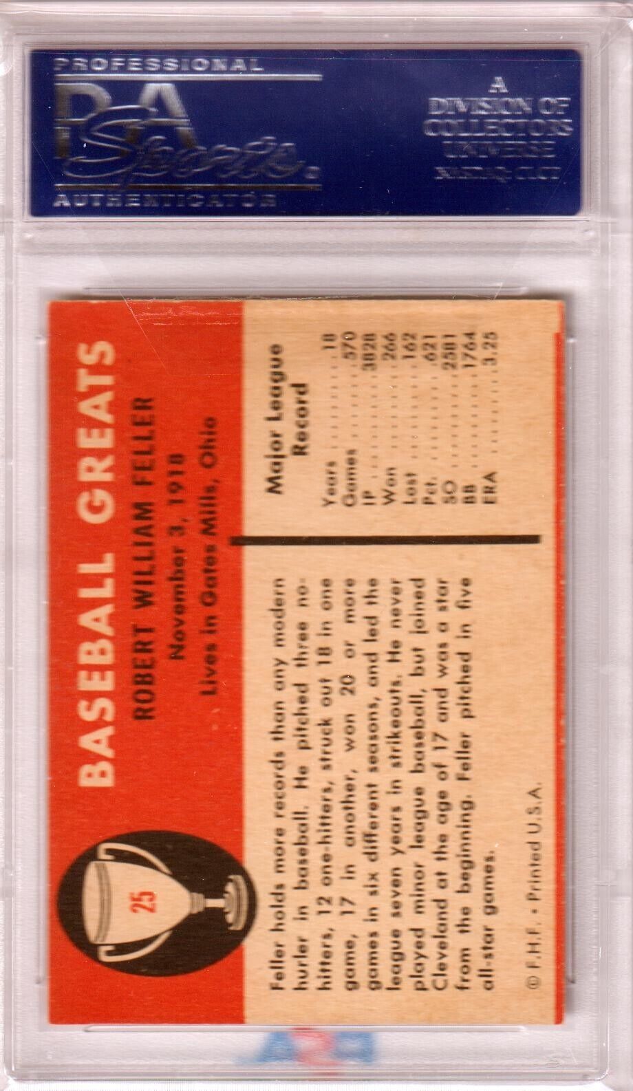 BOB FELLER 1961 Fleer #25 PSA 8 NM - MT - INDIANS - Columbia Hobby - Sports Card Boxes - Toploaders - Card Savers